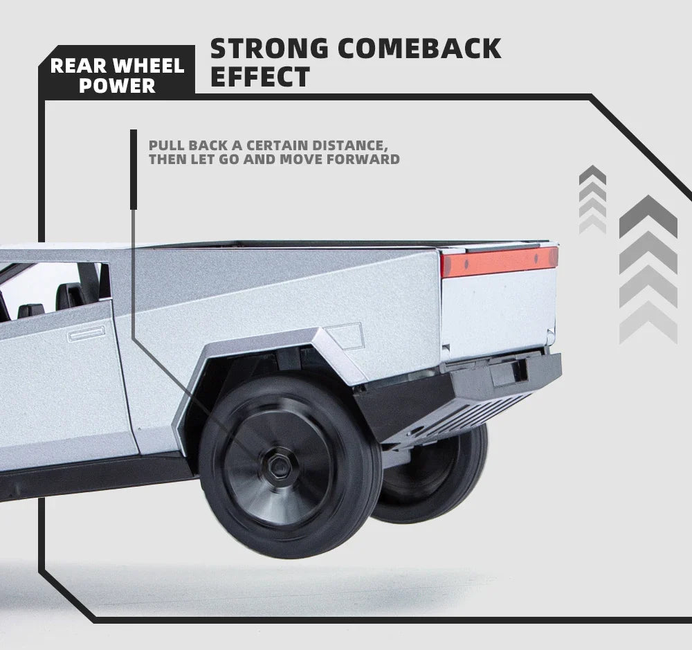 1:24 Cybertruck Model Silver Diecast Pickup Toy Car with Sound & Light for Kids 3+