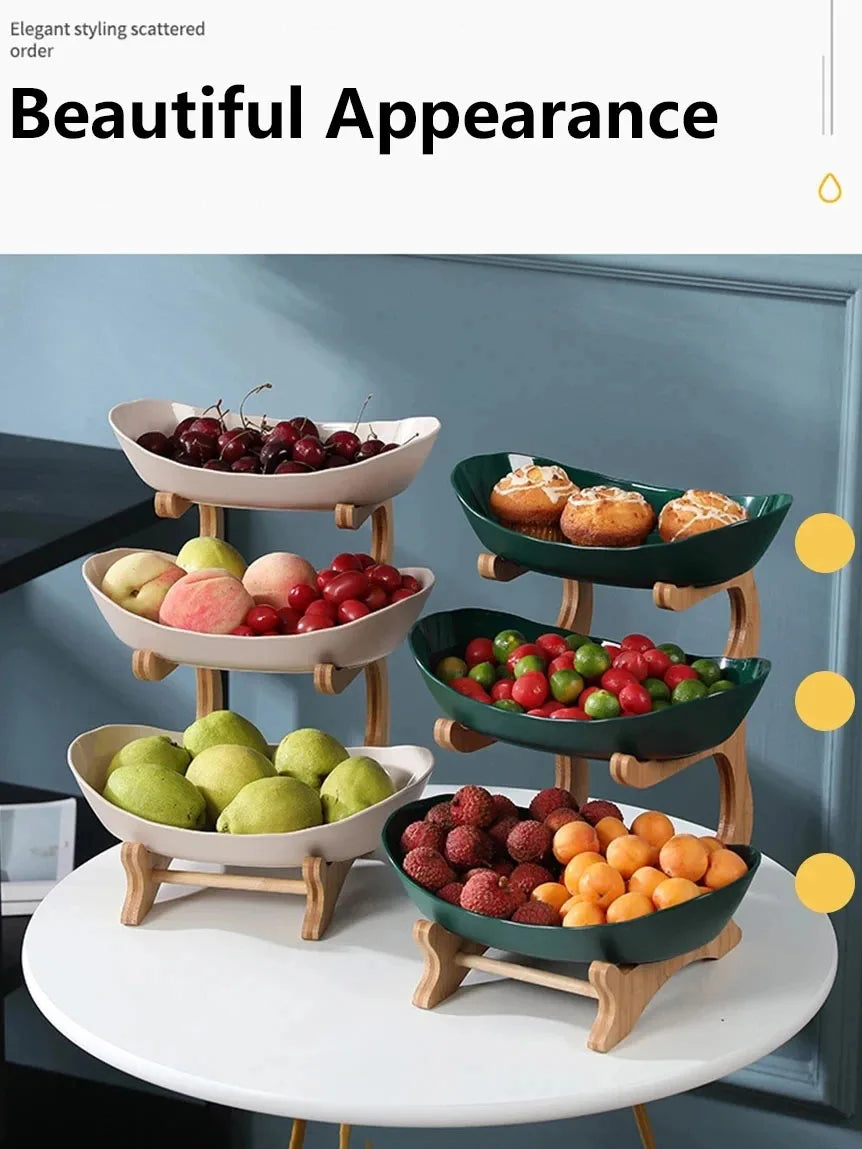 2/3 Layer Fruit Plate & Snack Dish - Modern Plastic Candy Basket, Cake Stand & Salad Bowl for Home Living Room