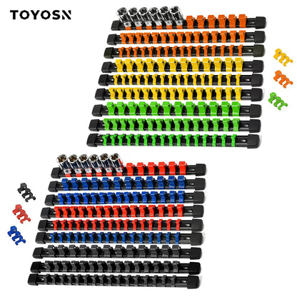 Universal Socket Organizer Rail – 1/4", 3/8", 1/2" Wrench Holder Plastic Bracket for Wall Mount & Home Repair Tools