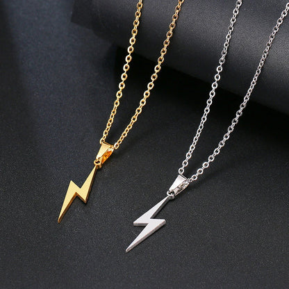 Stainless Steel Lightning Pendant Necklace – Unisex Fashion Jewelry for Hip Hop and Motorcycle Enthusiasts