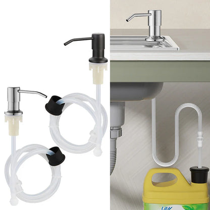 304 Stainless Steel Kitchen Sink Soap Dispenser — Extension Tube & Pump Head for 350/500ml Dish Soap Bottles