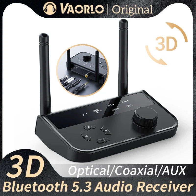 Bluetooth 5.3 3D Stereo Audio Receiver | Optical, Coaxial, 3.5mm AUX Output Wireless Adapter for Car Speakers