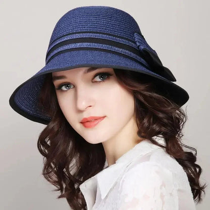 Muchique Women’s Summer Boater Hat – Wide Brim Straw Beach & Travel Hat with Casual Bow