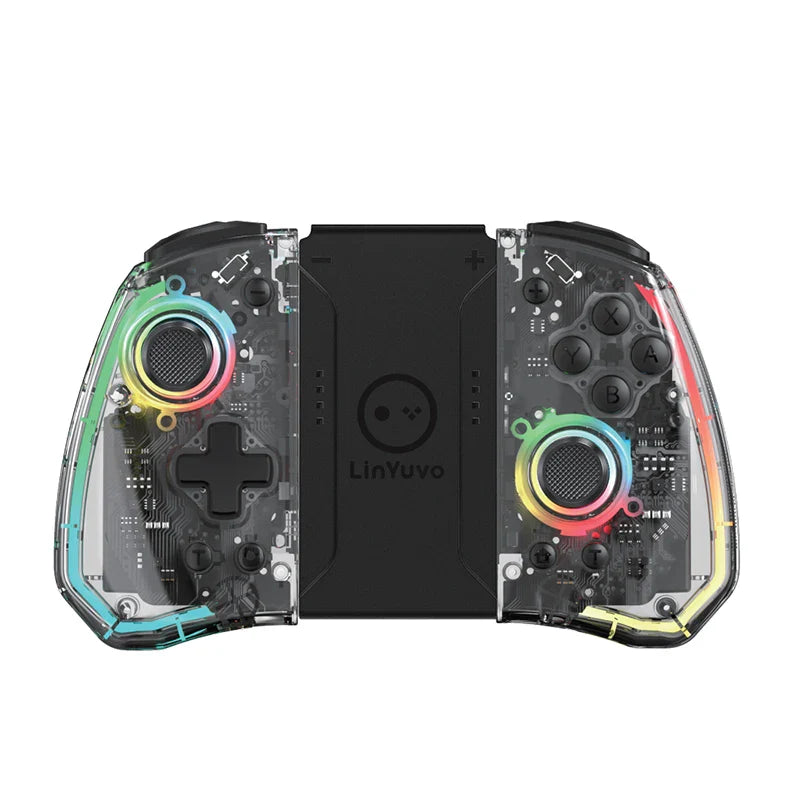 LinYuvo KS40 Transparent Wireless Joy-Pad – 8 Color LED Controller with Turbo Function for Switch/NS OLED & Lite