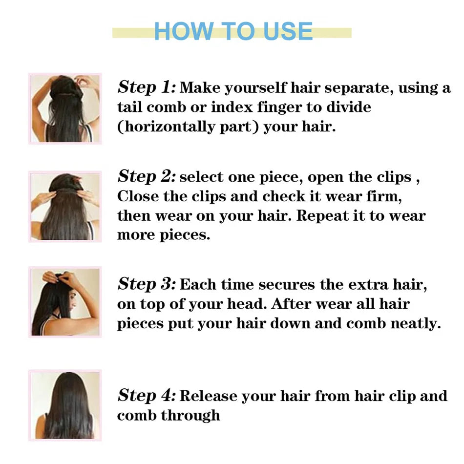 Kinky Straight Clip-In Hair Extensions – 100% Real Human Hair, Natural Black, 8 Pcs/120g, Full Head Brazilian Remy