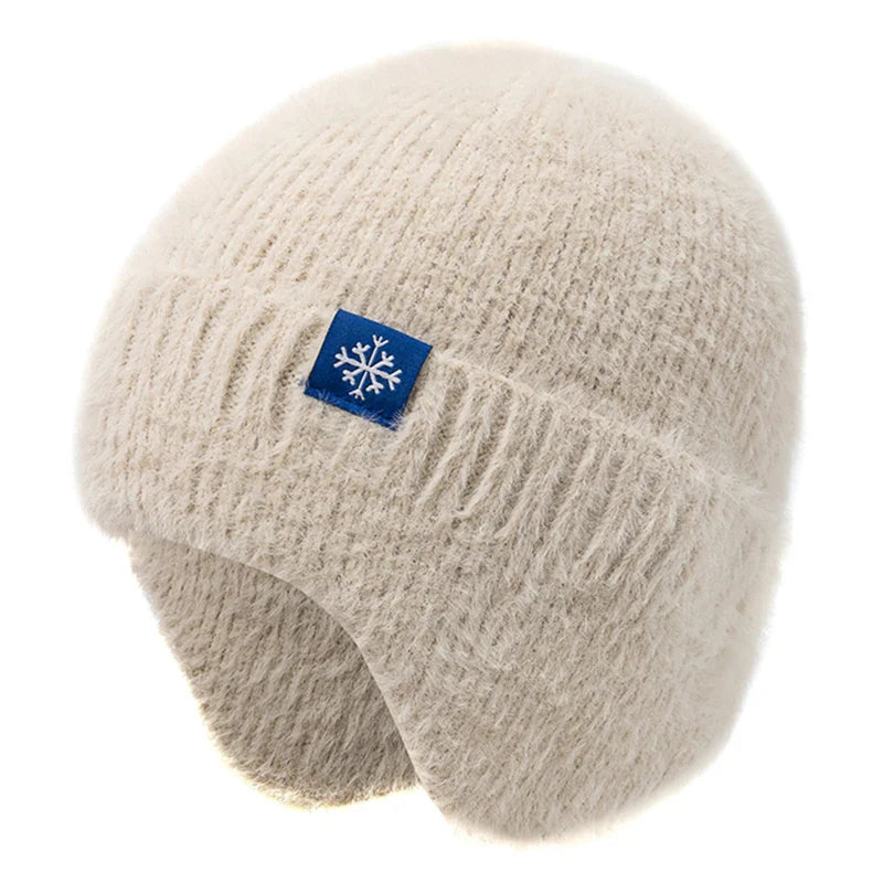 Women’s Earflap Winter Hat – Candy Color Faux Fur Knit Beanie, Kpop Style Streetwear Cap