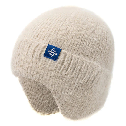 Women’s Earflap Winter Hat – Candy Color Faux Fur Knit Beanie, Kpop Style Streetwear Cap