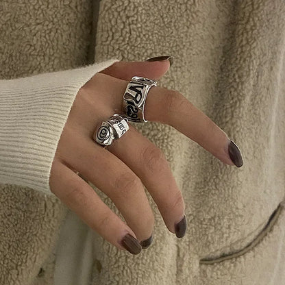 Personalized Girls' Open Ring – Retro Y2K English Letter Jewelry Accessory, 1/2pcs Party Gift