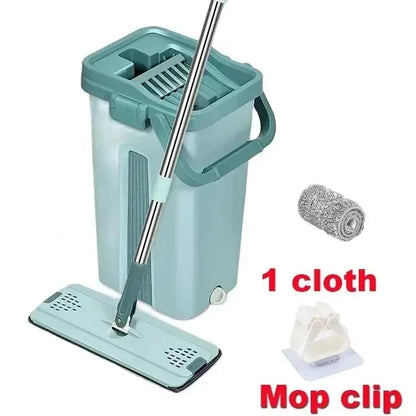 Hands-Free Squeeze Mop with Bucket | 360° Flat Mop Set for Wet & Dry Floor Cleaning | Sewage Separation Home Cleaning Tools