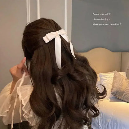 Fashion Cute Fabric Hair Bow Hairpin – Black & White Ribbon Hair Clips, Headwear for Women, Hair Jewelry Accessories
