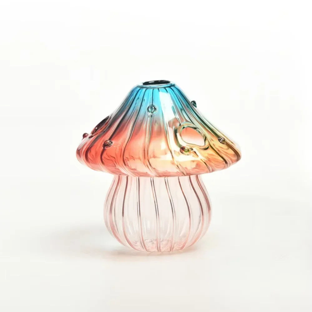 Colourful Mushroom Vase, Creative Hydroponic Transparent Glass Aromatherapy Vase, Living Room and Dining Room Desktop Art Decoration