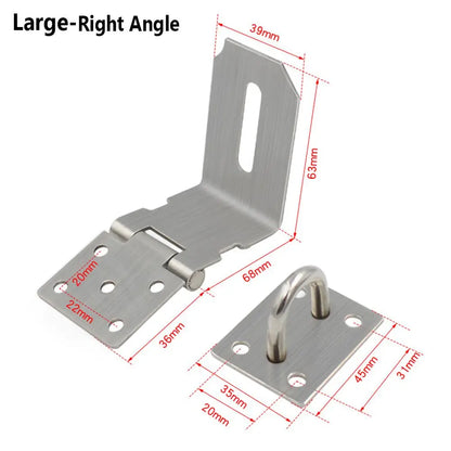 Stainless Steel Padlock Hasp Lock | 90° Right Angle Door Clasp, Shed Gate Latch, Burglar-Proof Household Bolt Buckle