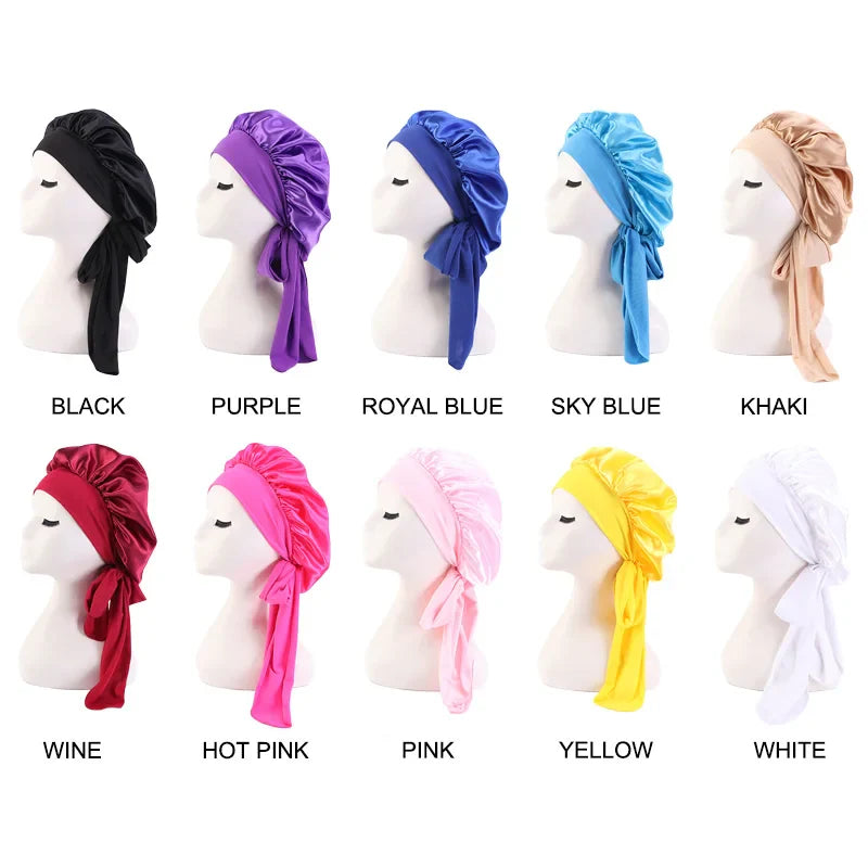 Satin Sleeping Cap for Women - Silky Bonnet with Wide Stretch Band, Solid Nightcap for Hair Care and Shower