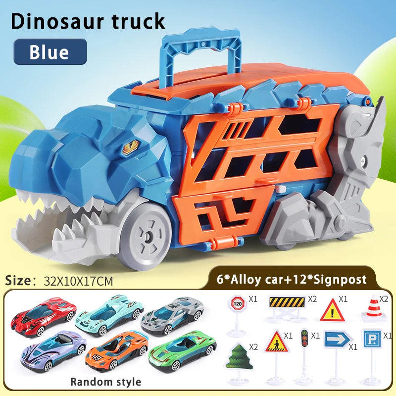 Dinosaur Transporter Truck Toy – Foldable Track with Alloy Car and Transforming Dinosaur | Gift for Toddler Boys