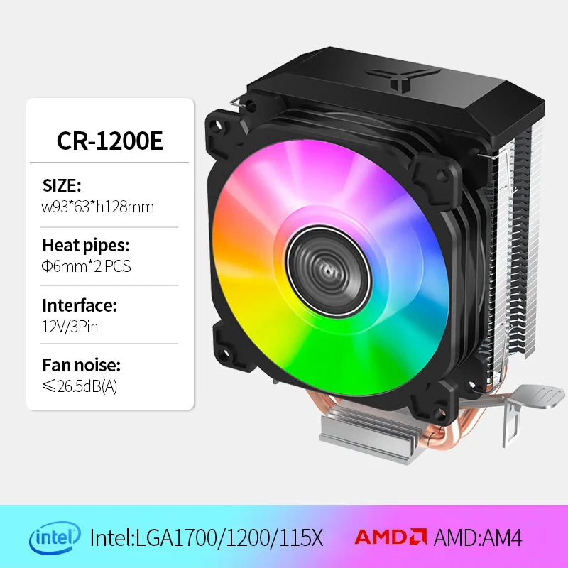 Jonsbo CR1200 CPU Cooler – 2 Heat Pipe Tower with RGB Light & 9cm Fan for Intel & AMD