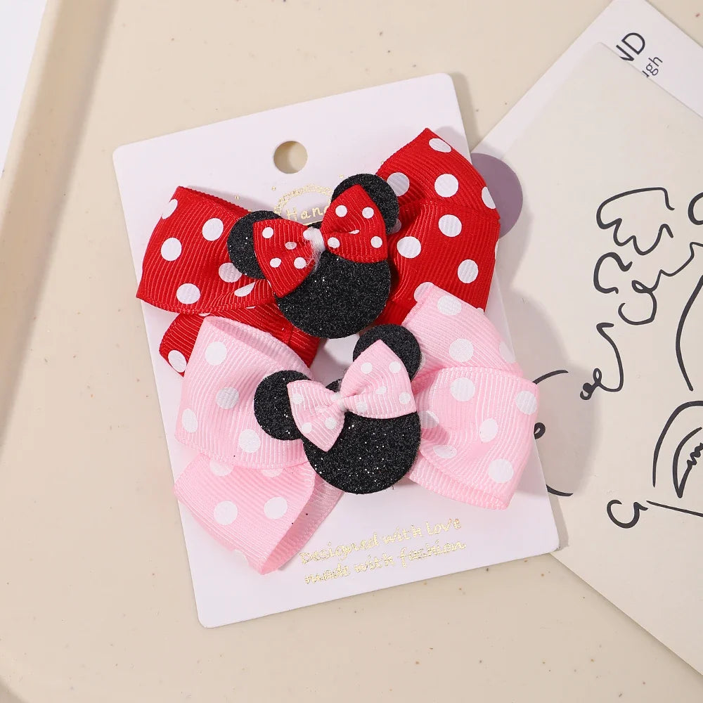 Girls' Polka Dot Bow Hair Clips - 2-Piece Cute Cartoon Hairpins for Toddlers & Babies