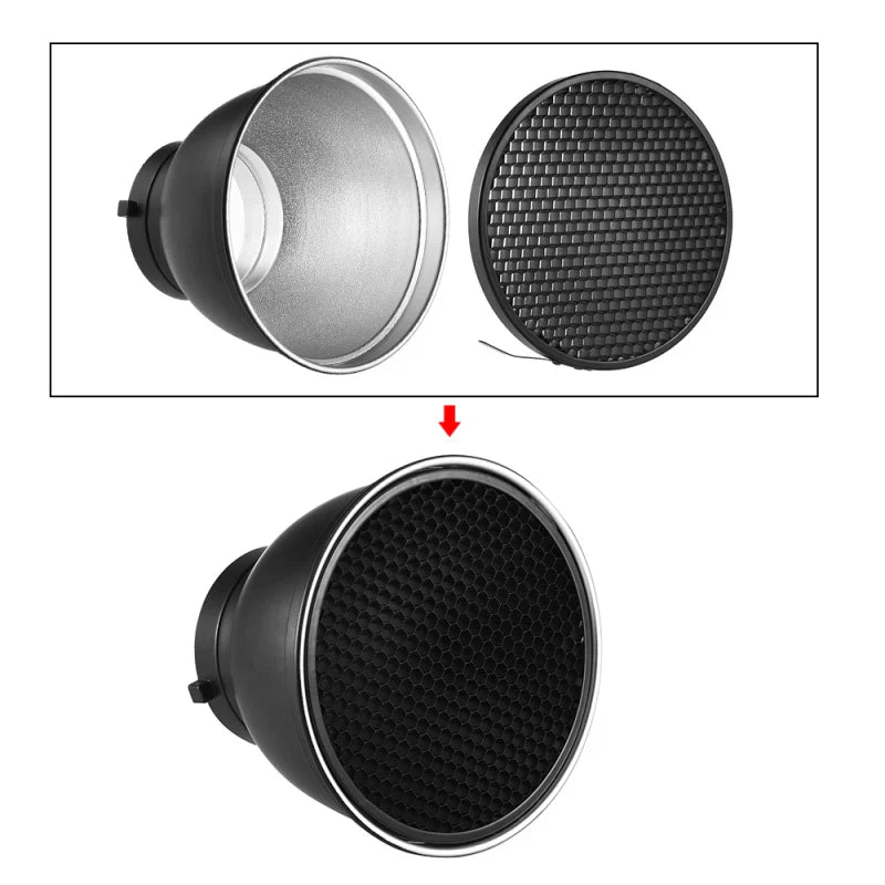 Andoer 7" Reflector Diffuser Lamp Shade – 60° Honeycomb Grid for Bowens Mount Studio Strobe Flash & Speedlite