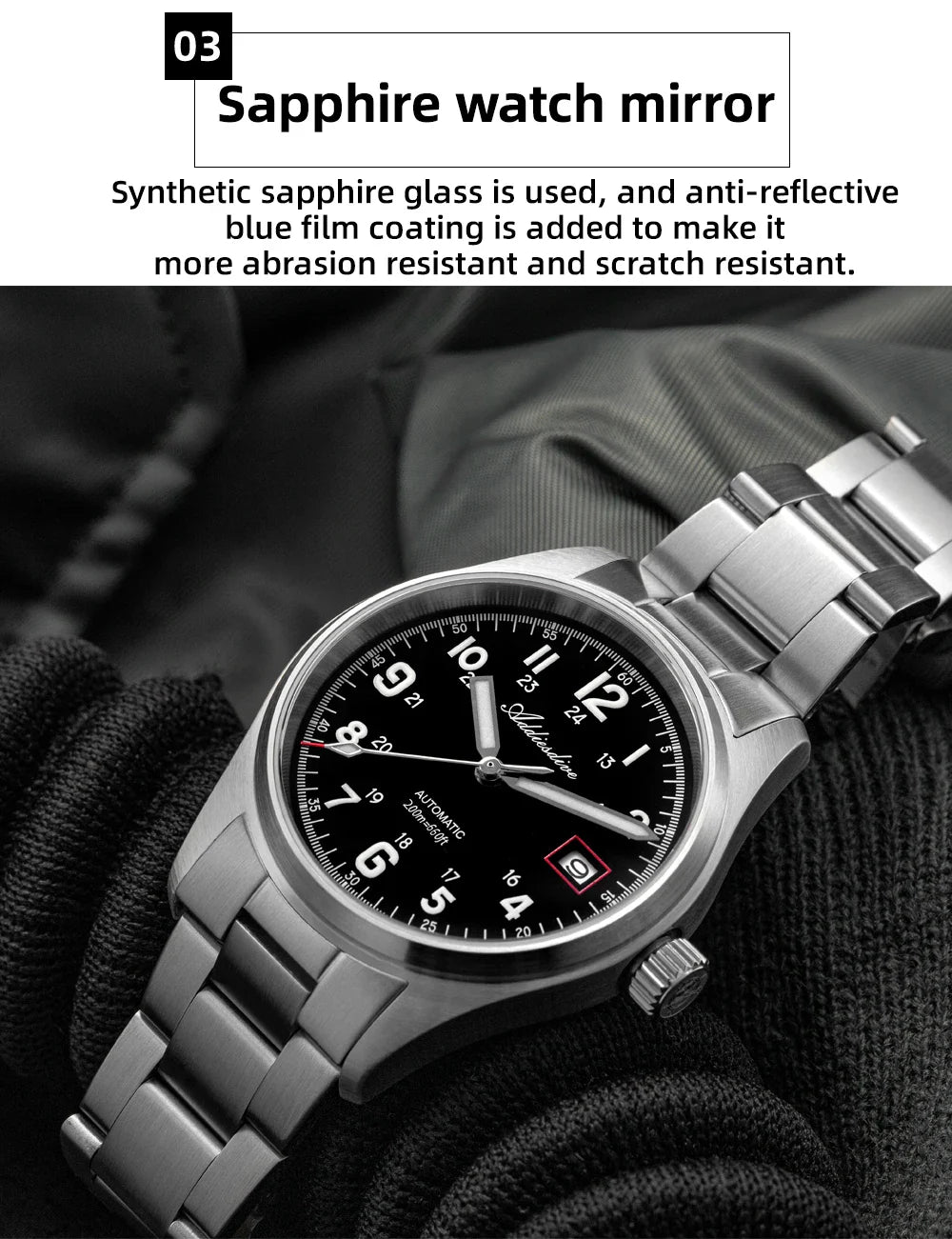 ADDIESDIVE AD2070 Men’s Automatic Mechanical Watch – Sapphire Crystal, 20Bar Waterproof, Super Luminous Stainless Steel