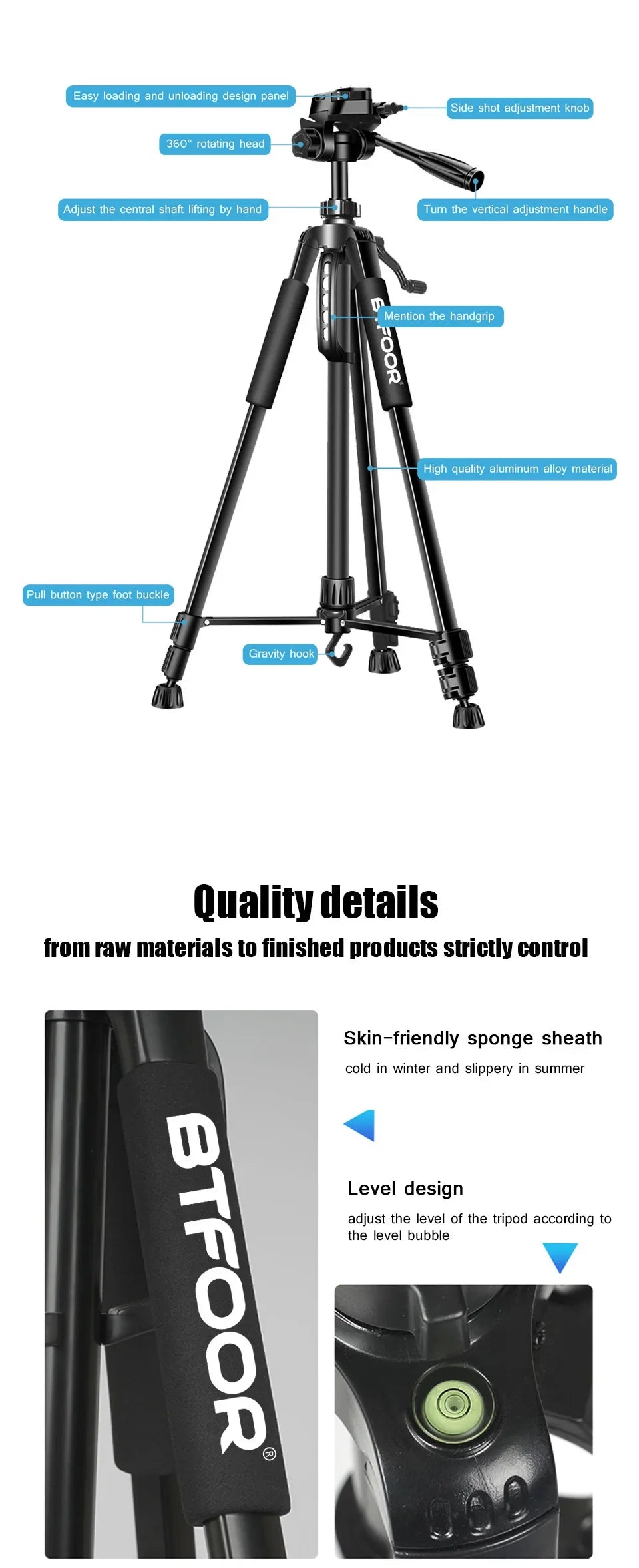55" Aluminum Phone & Camera Tripod — Travel Self-Stand with Quick Plate Mount & Pan Head for Canon, Nikon DSLR & SLR Cameras