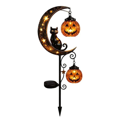 Halloween Garden Stake Light - Black Cat & Pumpkin Moon Outdoor Waterproof Metal Decor