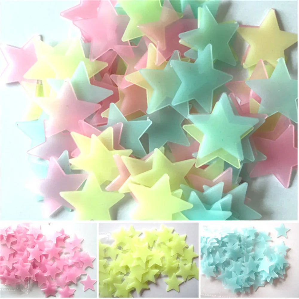 100pcs Glow in the Dark Stars Stickers - Fluorescent Ceiling & Wall Decor for Kids Rooms