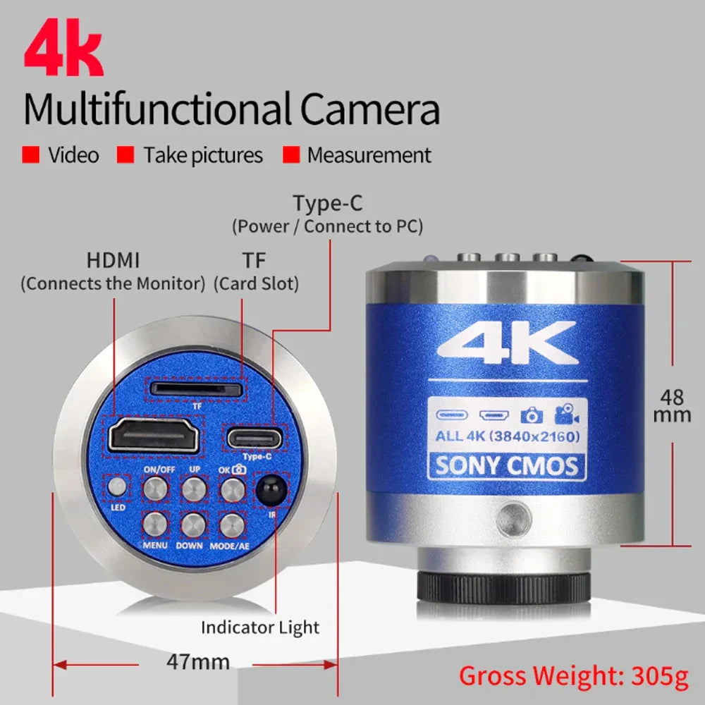 1080P 4K Digital Microscope – Full HD Industrial C-Mount Camera for PCB Welding & Mobile Phone Repair