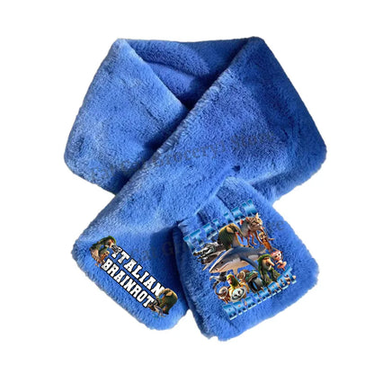 Italian Brainrot Plush Scarf – Kawaii Tralalero Neckerchief for Kids, Boys & Girls, Winter Warm Muffler, Children’s Bandelet Gift
