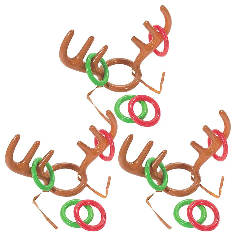 1/3/5PCS Inflatable Reindeer Antler Hat Ring Toss Game – Kids Christmas & New Year Party Decor