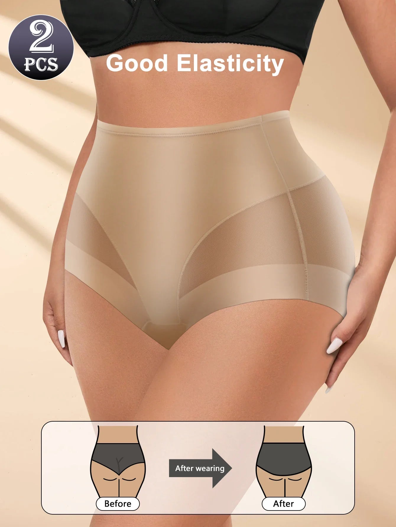 2PCS Women's High Waist Seamless Briefs – Soft Breathable Mesh Underwear in Solid & Contrast Colors