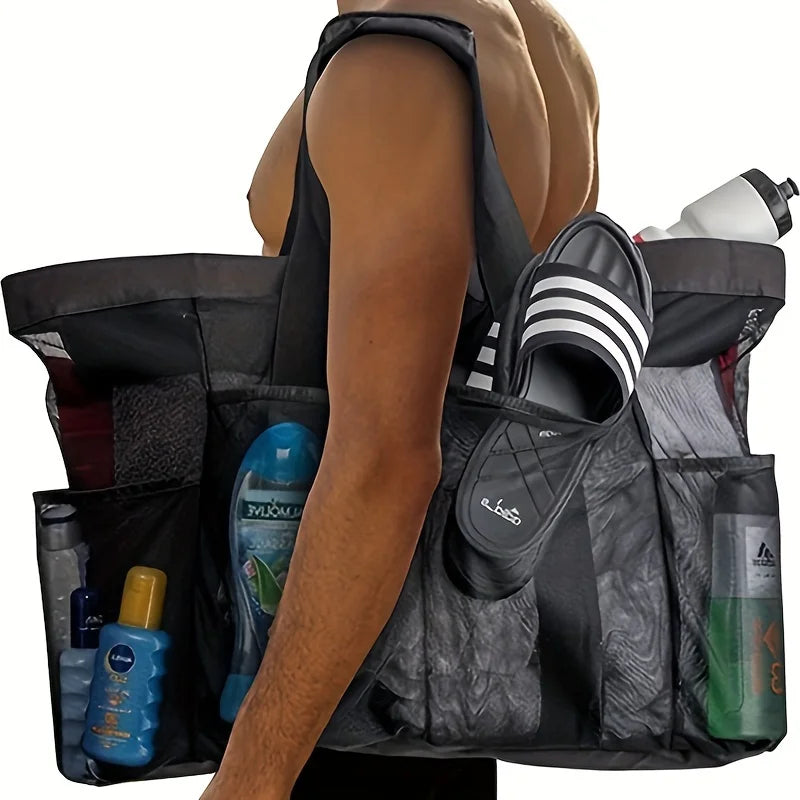 Extra Large Beach Bag - Lightweight, Waterproof, Foldable with Mesh Straps, Zippered Pockets & Fixed Shoulder Straps