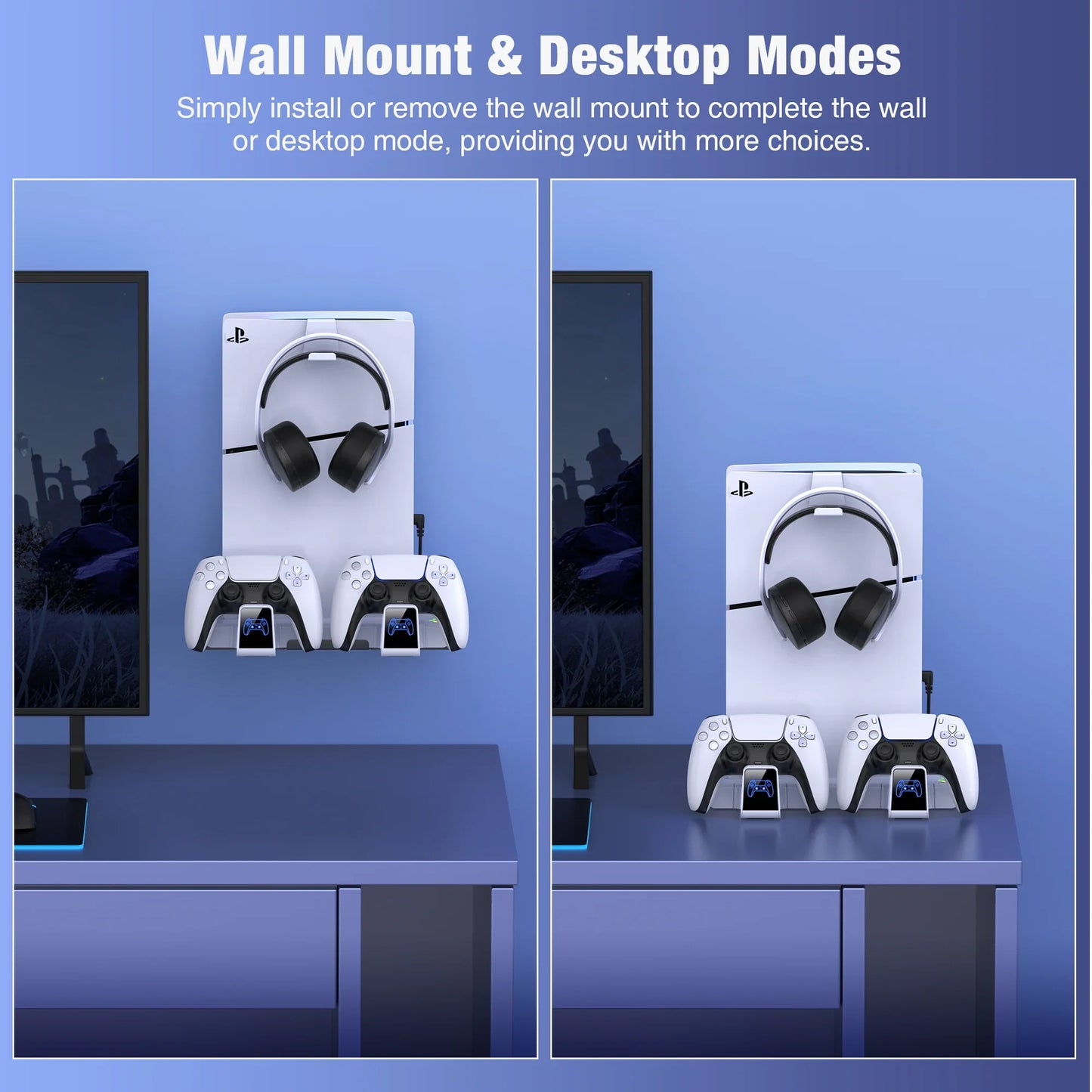 DinoFire RGB Cooling Stand for PS5 & PS5 Slim – Controller Charger Wall Mount Cooling Base for PlayStation 5 Console