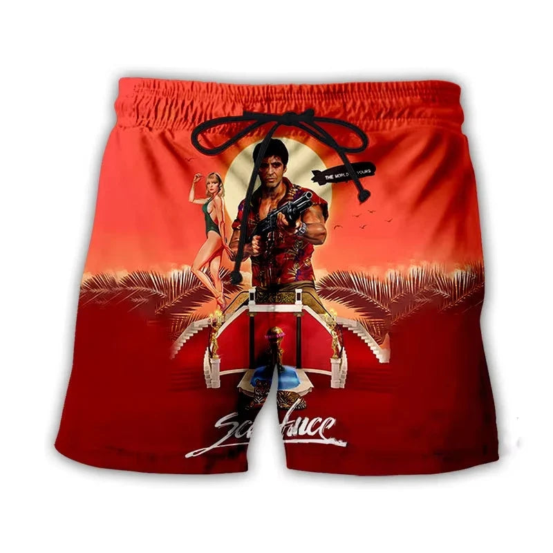 Men’s Scarface 3D Print Swim Shorts - Tony Montana Beach Board Trunks