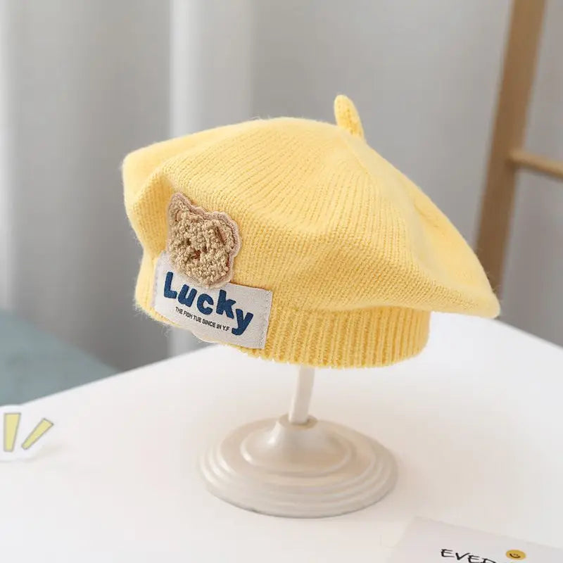 Flower Baby Beret Hat - Warm Knitted Winter Beanie Cap for Infant Girls & Toddlers
