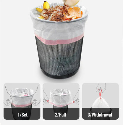 Garbage Bags with Drawstring – Transparent Disposable Bags for Household, Kitchen & Dorm Use, 3 Size Options