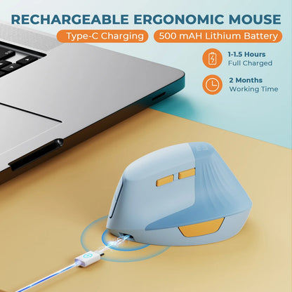 Seenda Vertical Wireless Mouse - Rechargeable Type C Ergonomic USB & Type C Mice for Laptop, PC, MacBook, Windows, Android