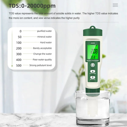 10-in-1 Digital Water Quality Tester — pH/EC/TDS/ORP/H₂/Fertility/Salinity/SG/Resistivity/Temp Meter for Aquariums, Pools & Hydroponics