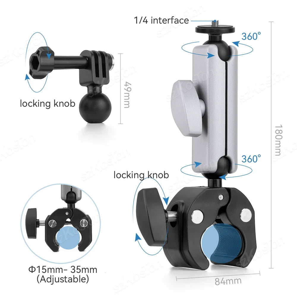 Selfie Stick Monopod Handlebar Mount – Compatible with Insta360 X4/X3/X2, GoPro 8-13 & DJI for Bicycle & Motorcycle