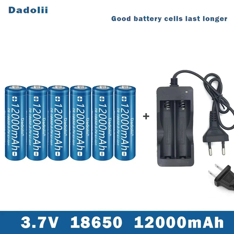 18650 3.7V 12000mAh Li-ion Rechargeable Battery – For Flashlights, Torches + Charger Included