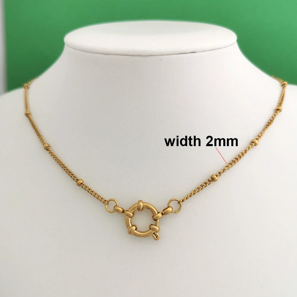 Spring Sailor Clasp Necklace – Stainless Steel Paperclip Link Chain Choker for Women & Men, Geometric PVD Gold Jewelry