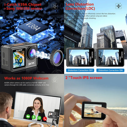AUSEK S81TRW 5K Action Camera – 4K60FPS, 48MP, EIS, 5X Zoom, 1080P Webcam, Wi-Fi Vlog Sports Cam with Remote & Optional Filters