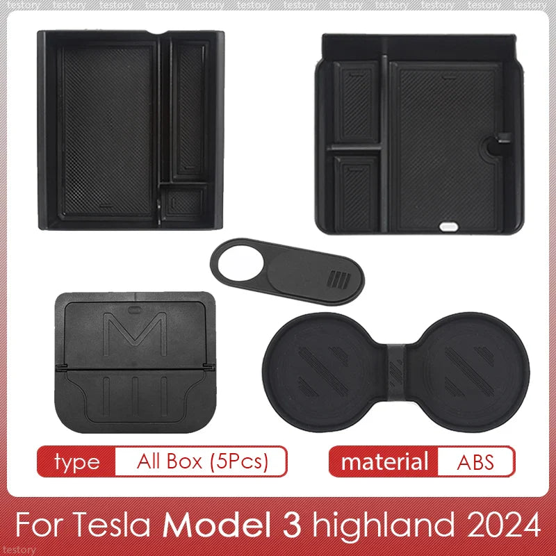 Tesla Model Y/3 Center Console Storage Box – Hidden Organizer Tray & Webcam Cover (2021–2024 Accessories)