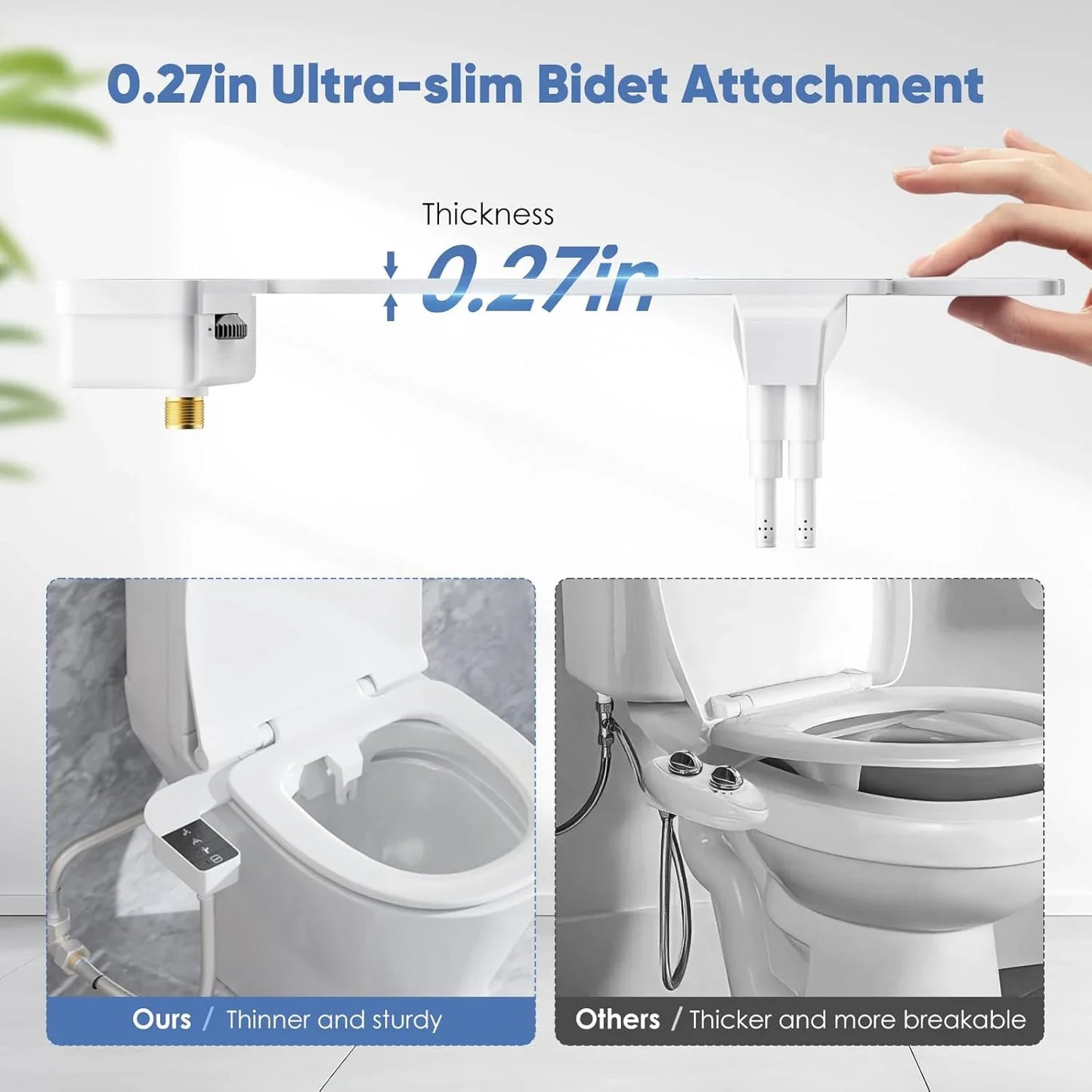 ITAX Self-Cleaning Bidet Attachment – Non-Electric Ultra-Thin Dual Nozzle with Side Arm Control for Toilet Seat
