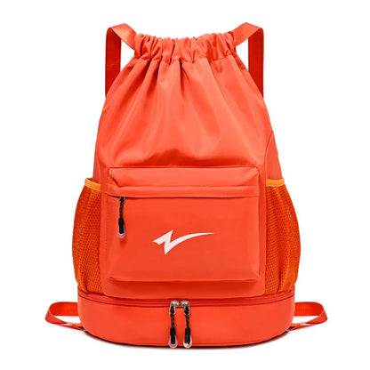 Drawstring Fitness Bag — Lightweight Multi-Pocket Gym Backpack with Separate Shoe Compartment, Foldable Outdoor Training Bag