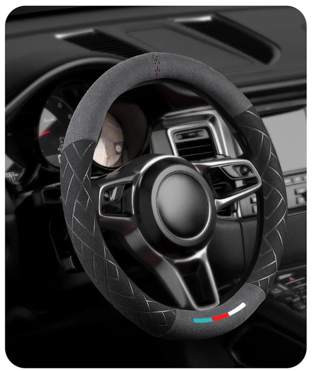 Universal Cowhide Suede Steering Wheel Cover — Breathable 37-38cm Car Accessory Wrap