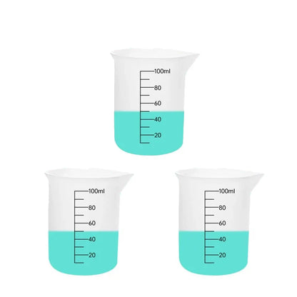 3PCS 100ml Silicone Measuring Cups Set – Dual Scale (ml/oz) Non-Stick Epoxy Resin Mixing Tools for Jewelry Casting & Wax Molds