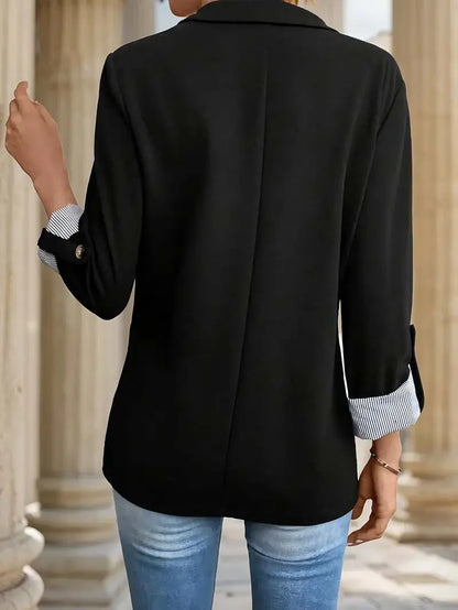 Women’s Casual Slim Fit Jacket - Rolled Sleeve Button Up Fashion Suit Blazer