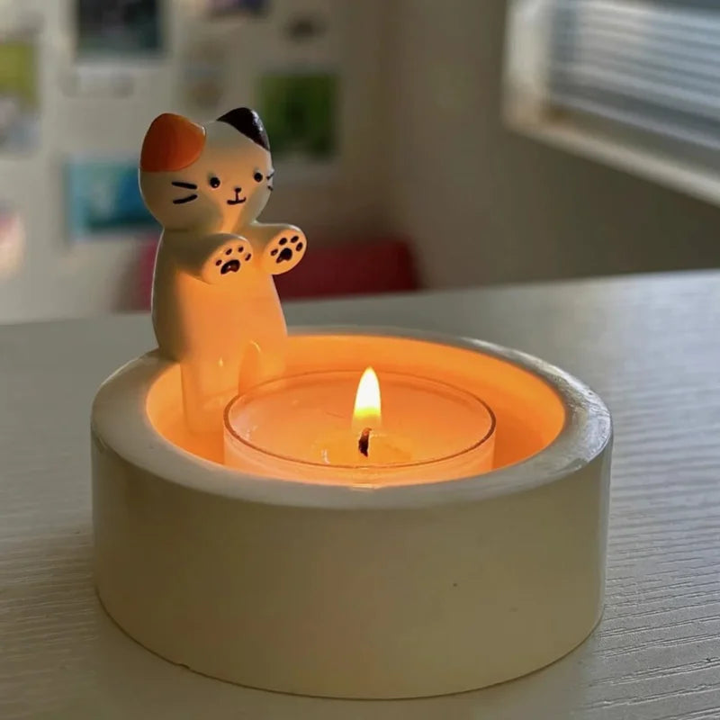 Cartoon Cat Tea Light Candle Holder – Cute Desktop Decorative Ornaments for Office & Home, Candlestick Craft Decoration