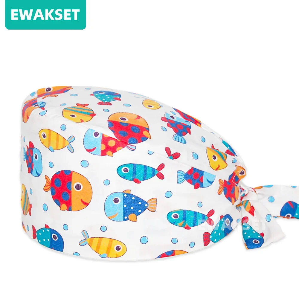 Unisex Soft Scrub Cap – Cartoon Print Surgical Hat for Men and Women, Operating Room Nursing Accessories