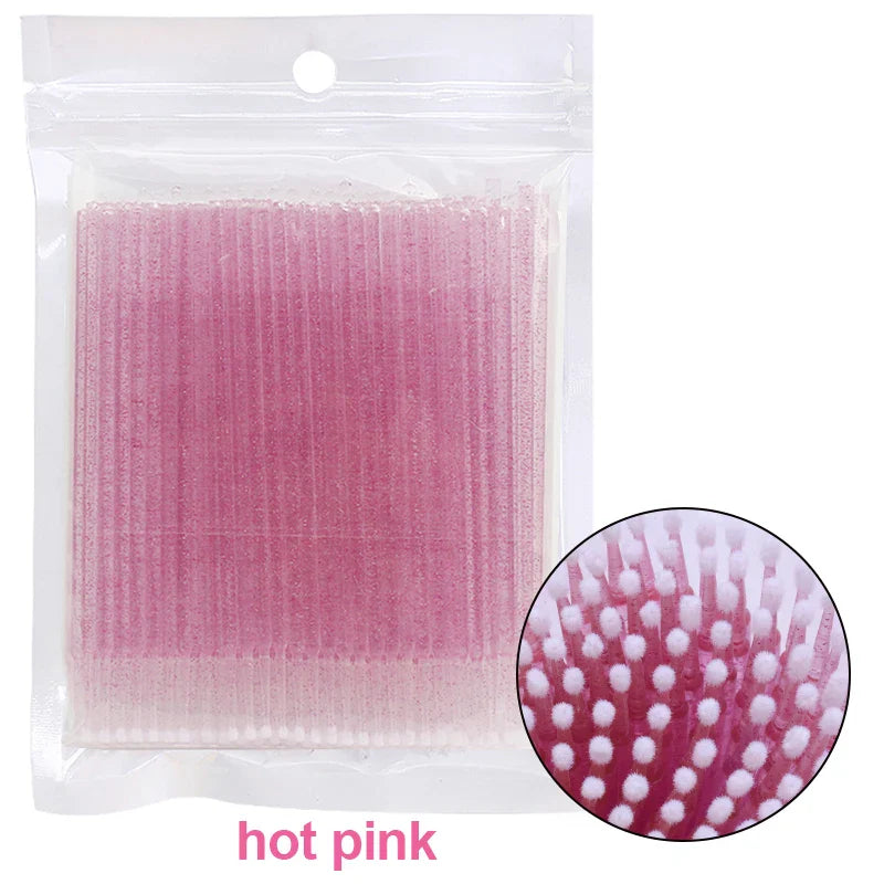 100pcs Eyelash Cleaning Brushes – Micro Cotton Swabs for Lash Extensions & Makeup Remover
