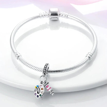 MULA Silver-Plated Sunflower & Four-Leaf Clover Dangle Charms - DIY 3MM Snake Chain Bracelet